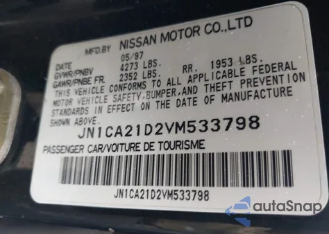 1997 Nissan Maxima Gle/Gxe/Se из США, поврежденный, VIN JN1CA21D2VM533798